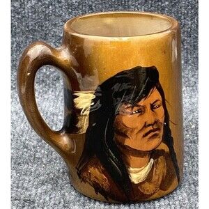 Native American Indian Mug Hand Painted Artesian 1984 Art Vintage